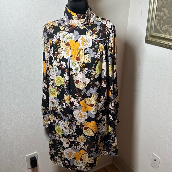 Who What Wear Midnight garden High collar shoulder buttons long sleeve dress S - Picture 3 of 11